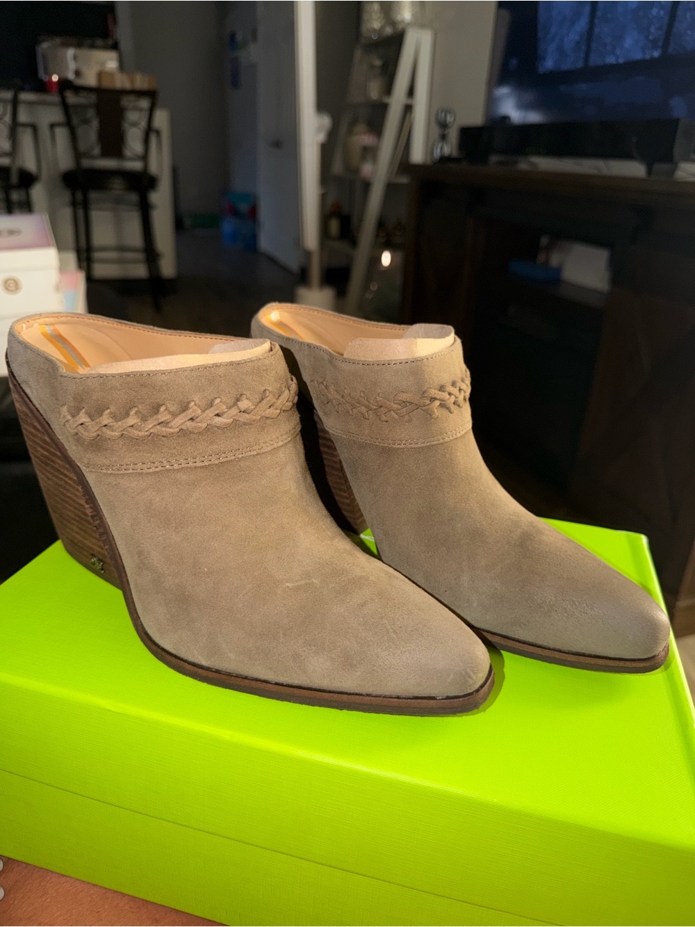 Sam Edelman Suede Braided Slip-On Wedge booties. Taupe Size 10 will fit a 9 also